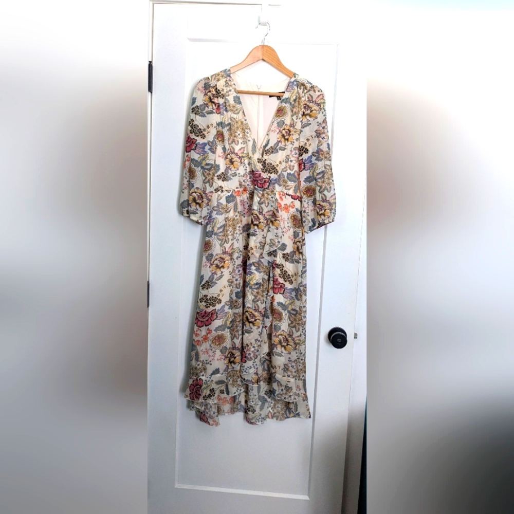 Ryan Michelle chiffon floral print faux wrap dress with back zipper